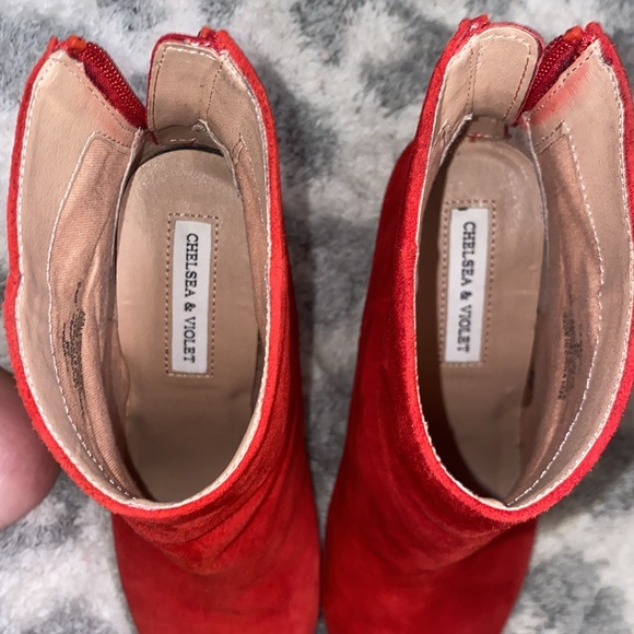 Red suede booties 3.5-4” heel - Picture 3 of 7